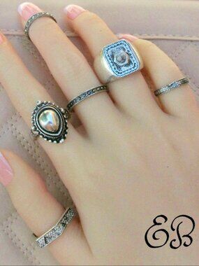 Boho Burnished Silver Fashion Rings Set of 6